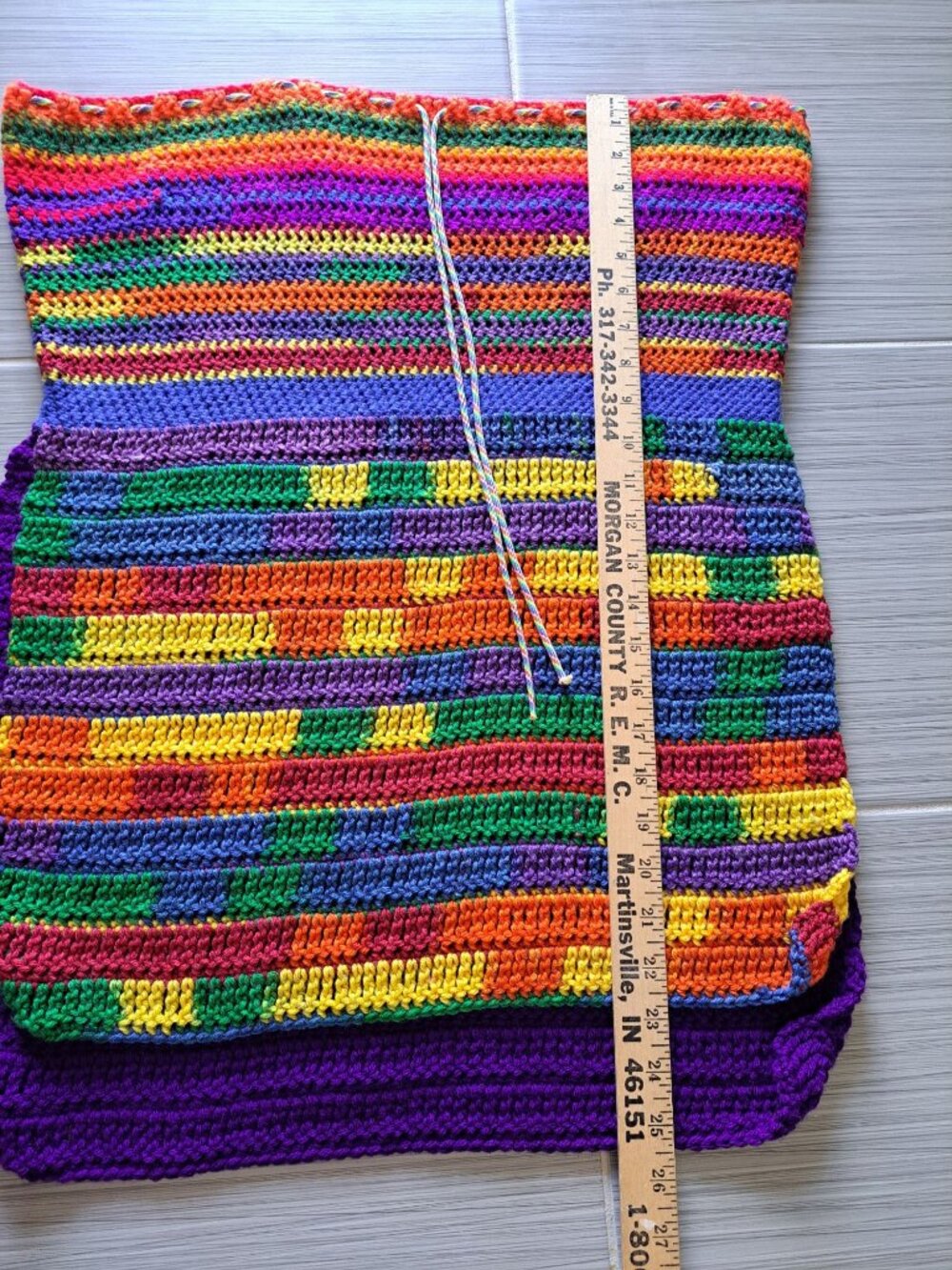 Handmade Crochet Rainbow Striped Sleeveless Top Drawstring Multicolor Yarn M - Picture 10 of 10